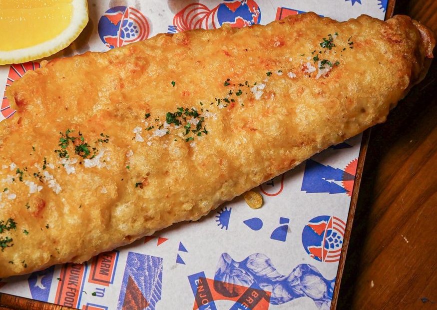 Crispy hand-battered fish and chips at BrewDog Bangkok