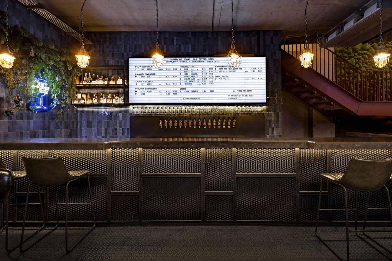 Craft beer tap wall and taproom at BrewDog Bangkok Ploenchit